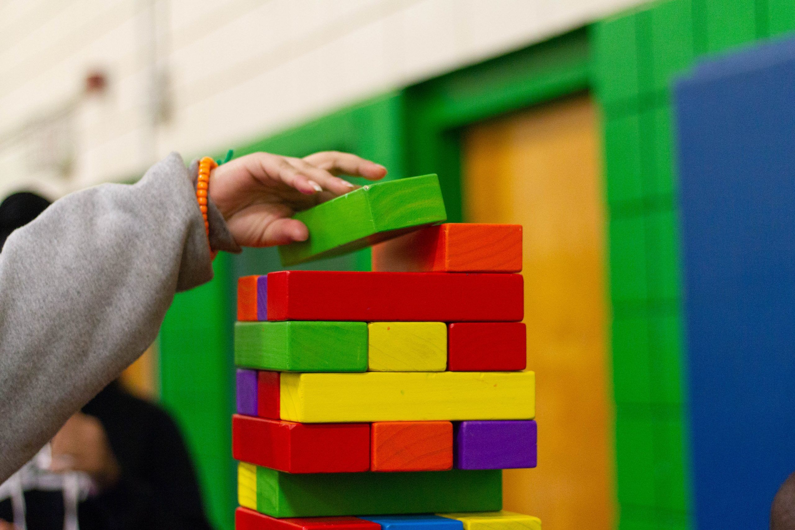Child arranging blocks